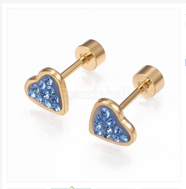 Children's Earrings:  Surgical Steel with Gold IP Sparkly Hearts with Screw Backs in 6 Colours