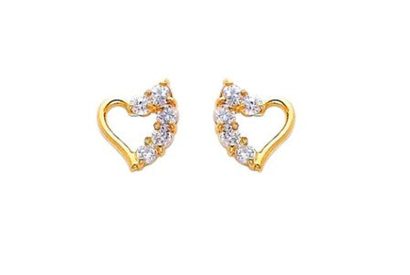 Children's and Teens' Earrings:  14k Gold Open Hearts Encrusted with Clear CZ, with Screw Backs and Gift Box