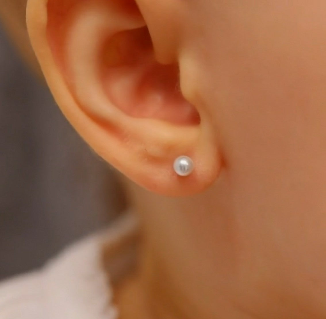 Baby and Children's Earrings:  Sterling Silver White Pearl Safety Screw Backs 4mm