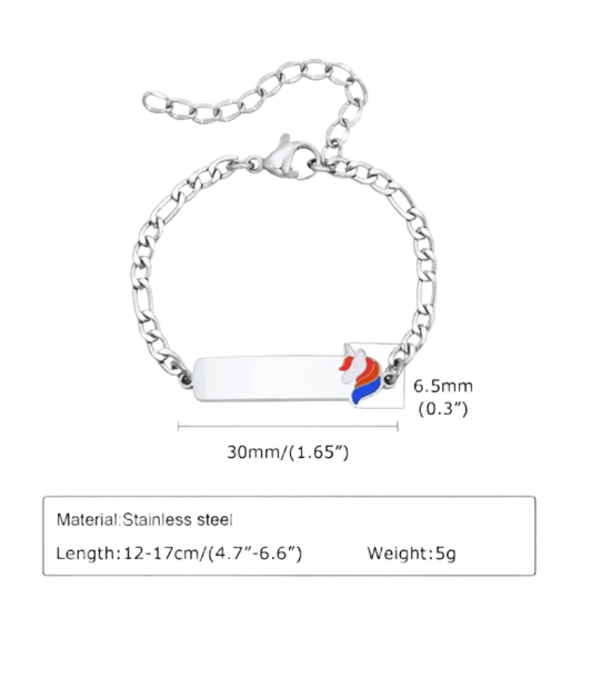 Baby and Children's Bracelets:  Surgical Steel Unicorn ID Bracelets for Boys or Girls