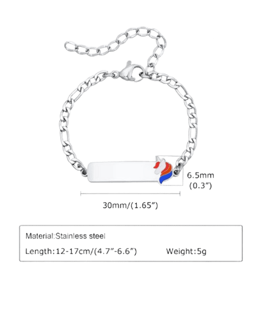 Baby and Children's Bracelets:  Surgical Steel Unicorn ID Bracelets for Boys or Girls