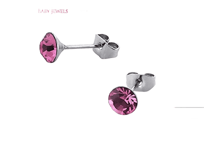 Children's Earrings:  Sterling Silver, Pink AB Crystal Studs