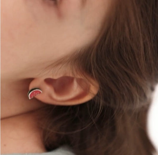 Children's Earrings:  Sterling Silver Bright Watermelon Earrings