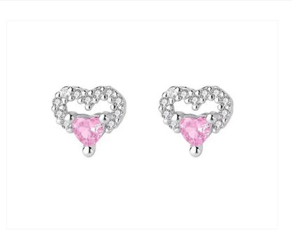 Children's Earrings:  Sterling silver AAA CZ Heart on Heart Earrings with Push Backs