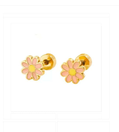 Daisy Earrings - Surgical Steel Gold Plated with Screw Backs (Lavender)