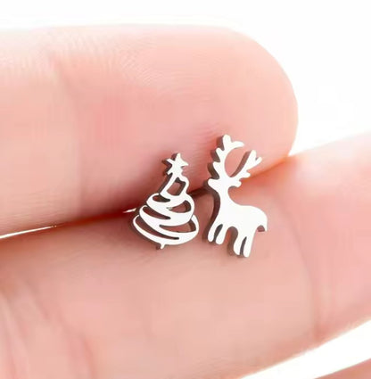 Children's and Teens' Earrings:  Polished Surgical Steel Christmas Earrings with Push Backs