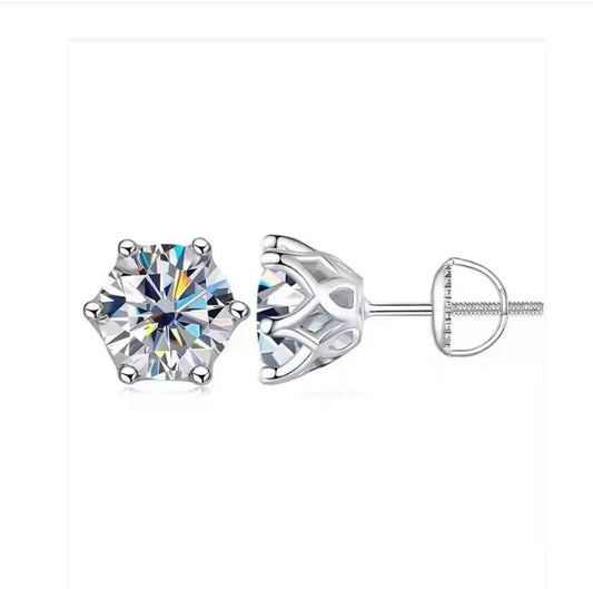Children's, Teens' and Mothers' Earrings:  Sterling Silver 6 Prong 5mm 0.5 carat Moissanite Screw Back Earrings with Gift Box