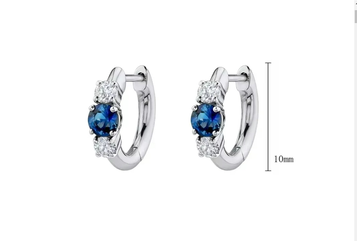 Children's Earrings:  14k Gold over Sterling Silver Huggie Hoops with Blue/White CZ with Gift Box