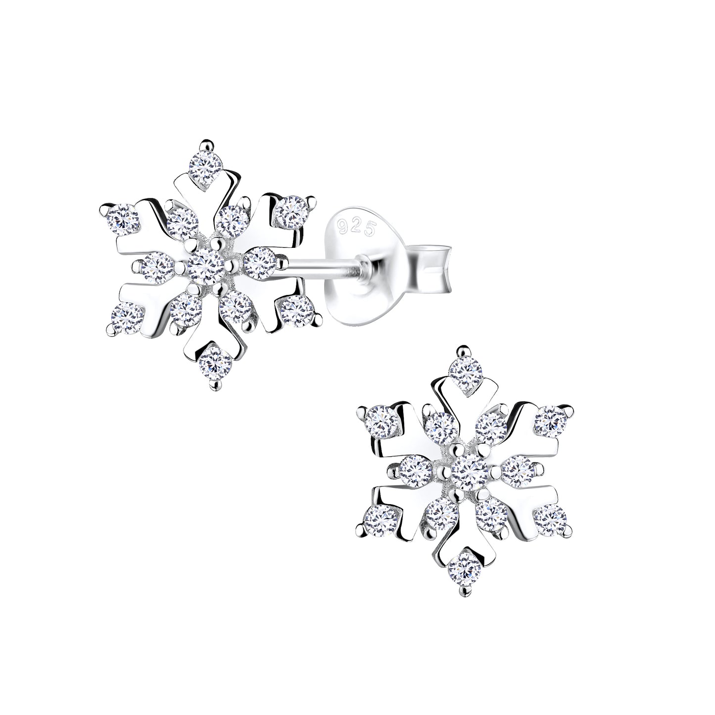 Snowflake earrings - Sterling silver CZ snowflake stud earrings with dazzling cubic zirconia design.