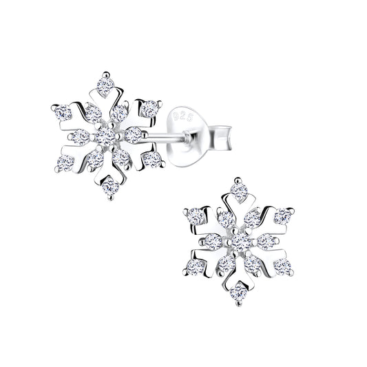 Snowflake earrings - Sterling silver CZ snowflake stud earrings with dazzling cubic zirconia design.