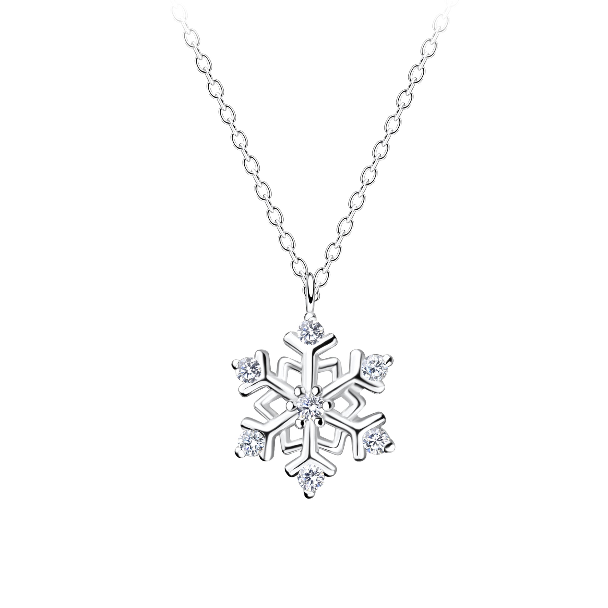 Snowflake necklace featuring a sterling silver CZ snowflake pendant on a delicate chain, perfect for winter celebrations.