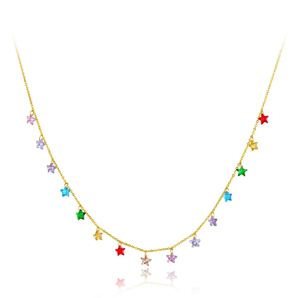 Star necklace featuring colorful cubic zirconia stars on a gold-plated chain, perfect for everyday charm.