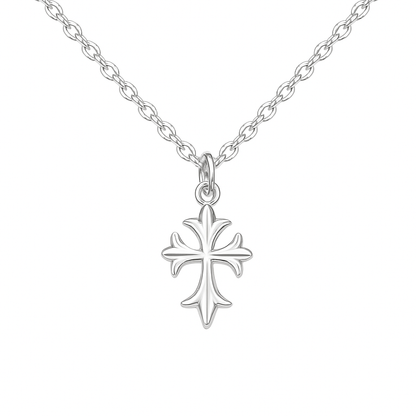 Children's necklace featuring a sterling silver fleur de lis cross pendant on a chain.