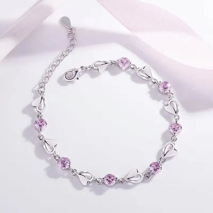 Children's and Teens' Bracelets:  Sterling Silver Clear CZ and Sweetheart Bracelets 16cm