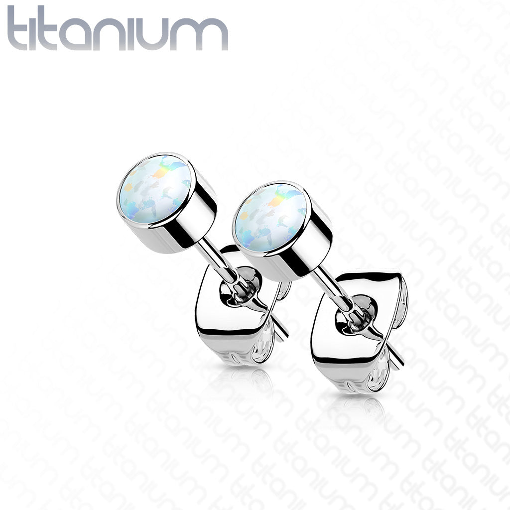 Baby and Children's Earrings:  Titanium AAA 4mm Blue Opal Studs TITANIUM 6AL-4V-ELI ASTM F-136 Implant Grade