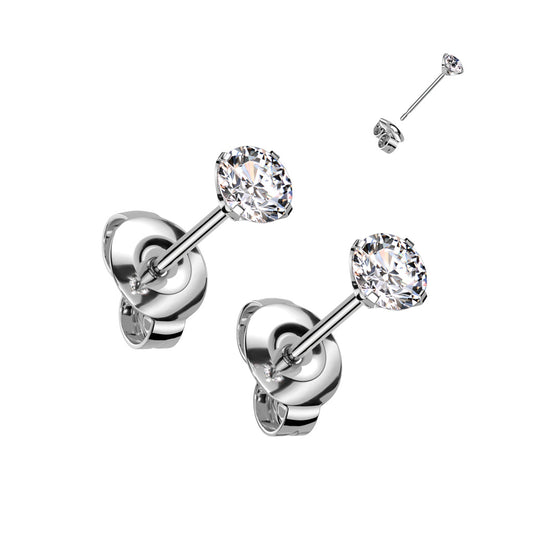 Titanium earrings featuring 3mm clear CZ studs with push backs for comfort and style.