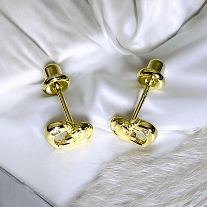 Unicorn earrings featuring 14k gold over silver design with sparkling cubic zirconia, showcasing secure screw back studs.