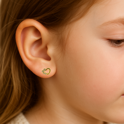 Children's Earrings:  14k Yellow Gold Over Sterling Silver Hearts with CZ
