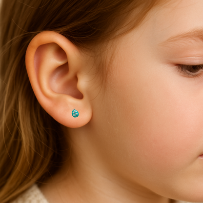 Baby and Toddler Earrings:  Sterling Silver Blue Ladybug Earrings