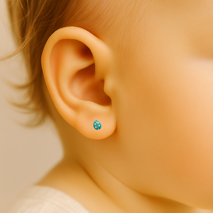 Baby and Toddler Earrings:  Sterling Silver Blue Ladybug Earrings