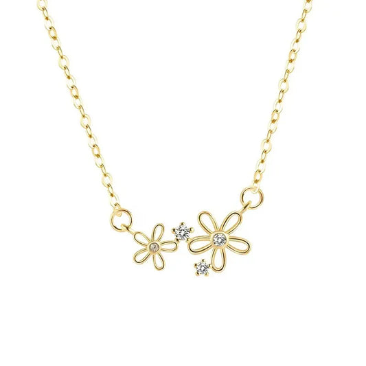 Children's, Teens' and Mothers' Necklaces:  14k Gold over Sterling silver, Sparkly Flowers Necklace 42+3cm