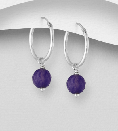 Children's and Teens Earrings:  Sterling Silver Hoops 14.5mm with Faceted Amethyst Crystal Balls