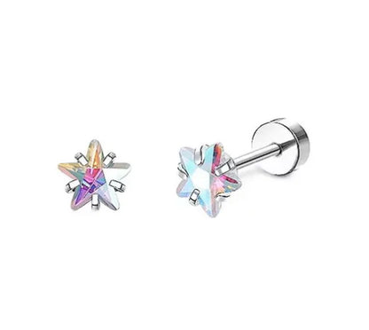 A pair of hypoallergenic steel screw back earrings with an aurora borealis pattern, designed for children.