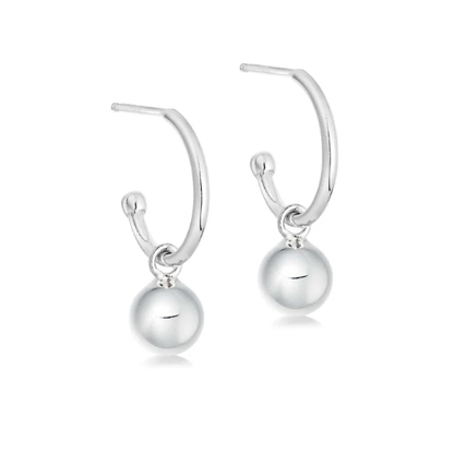Children's and Teens' Earrings:  Sterling Silver Half Hoops with Ball Dangles