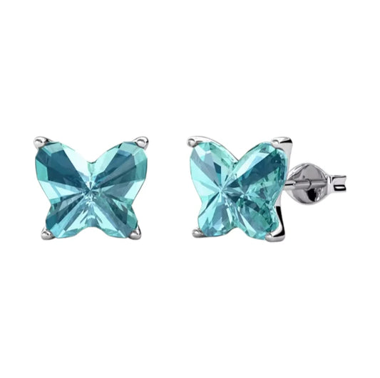 Children's earrings featuring 925 sterling silver blue Austrian crystal butterfly studs.