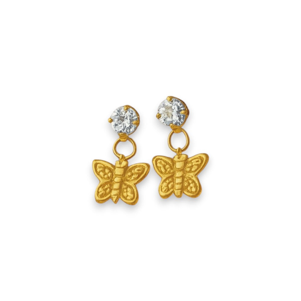 Butterfly earrings featuring 14K gold over sterling silver and clear cubic zirconia studs for a charming look.