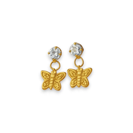 Butterfly earrings featuring 14K gold over sterling silver and clear cubic zirconia studs for a charming look.