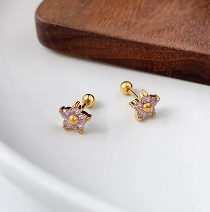 Kids hypoallergenic gold-plated flower stud earring in pink