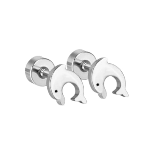 Children's earrings: surgical steel dolphin screw back studs suitable for ages 3 to teens.