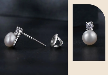 Children's, Teens & Mothers: Moissanite & Pearl Stud Earrings – 925 Sterling Silver with Platinum Plating