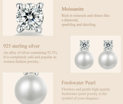 Moissanite and pearl earrings in sterling silver with platinum plating – children’s fine jewellery