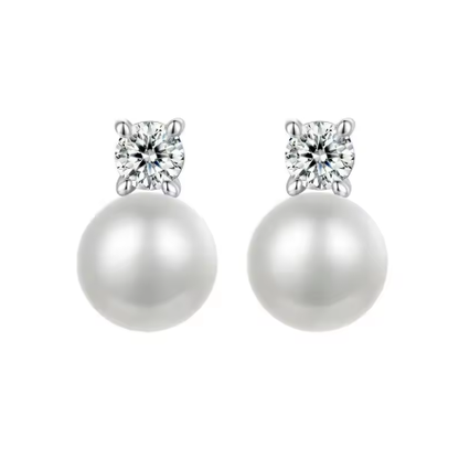 Moissanite and pearl earrings in sterling silver with platinum plating – children’s fine jewellery