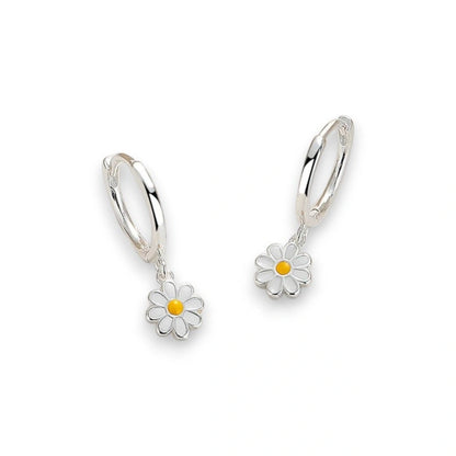 Daisy charm hoop earrings for girls age 5+, crafted from 925 sterling silver with enamel accents.