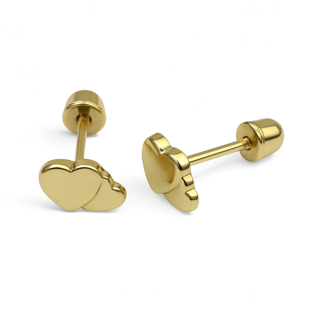 14k gold heart stud earrings for children – Double heart design, screw back style, perfect for little ones.