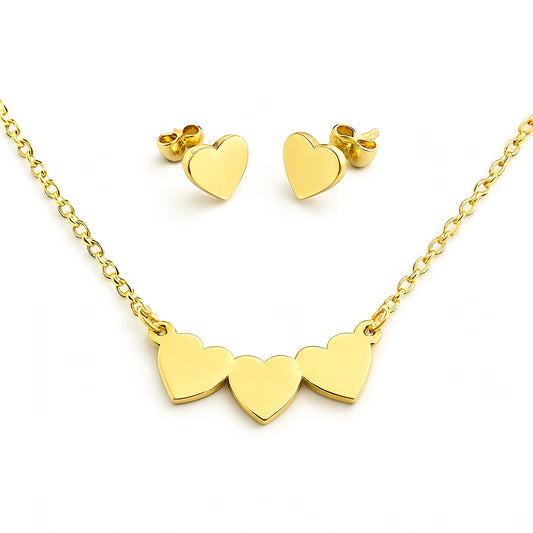 Mothers' and Teens' Necklace and Earrings Set:  Surgical Steel Gold IP Heart Necklace and Earrings Set
