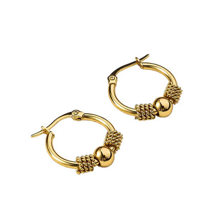 gold plated french locker hoops with ball and rope accents on a white background