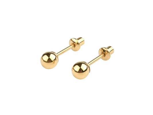 Children's, Teens' and Mothers' Earrings:  Surgical Steel, Gold IP Polished 4mm Ball Studs with Screw Backs