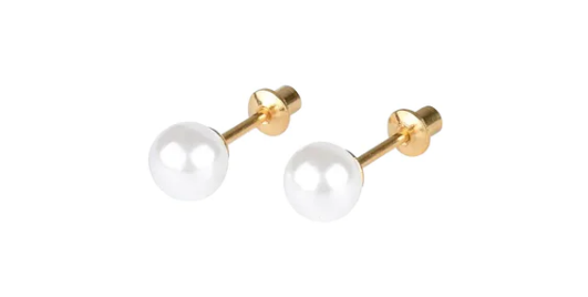 Children's, Teens' and Mothers' Earrings:  Surgical Steel, Gold IP 4mm Pearl Studs with Screw Backs