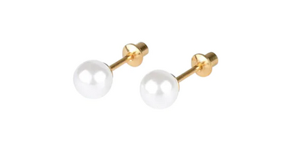 Children's, Teens' and Mothers' Earrings:  Surgical Steel, Gold IP 4mm Pearl Studs with Screw Backs