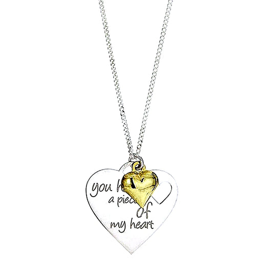 Children's necklaces featuring sterling silver heart pendant with "You have a piece of my heart" message and gold heart charm.