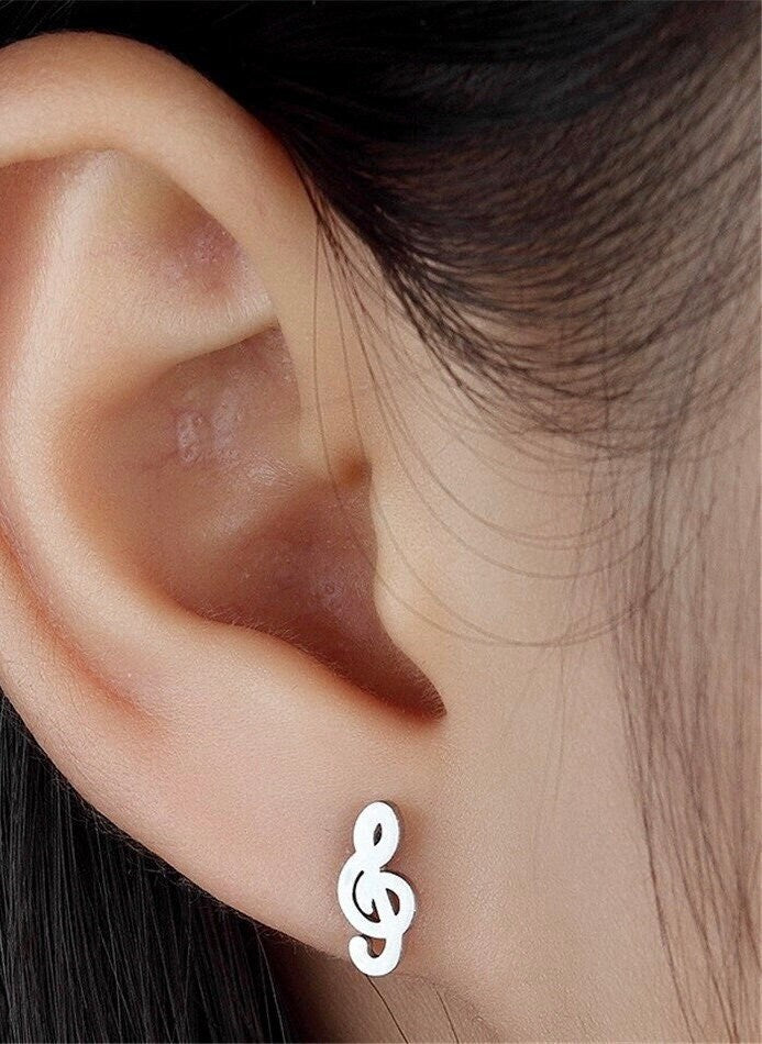 Children's and Teens' Earrings:  Titanium Treble Clef Earrings with Easy Grip Screw Backs