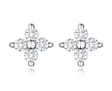 Baby Earrings:  Sterling Silver Clear CZ Flowers 4mm Age 3 months - 3