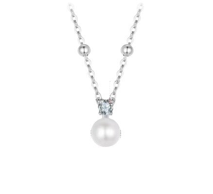 Moissanite and pearl pendant necklace on silver chain – elegant jewellery for children and women