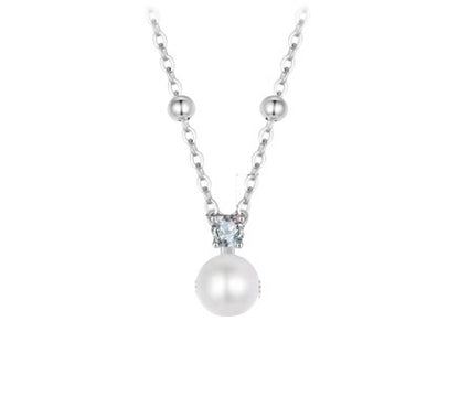 Moissanite and pearl pendant necklace on silver chain – elegant jewellery for children and women