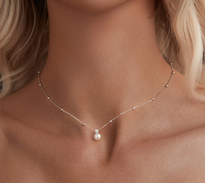 Sterling silver pearl necklace worn on model – perfect gift for daughters, teens, and mums