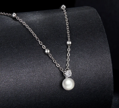 Moissanite and pearl pendant necklace on silver chain – elegant jewellery for children and women